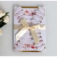 White Wedding Invitation Card Feather Pattern Laser-hollowed Design